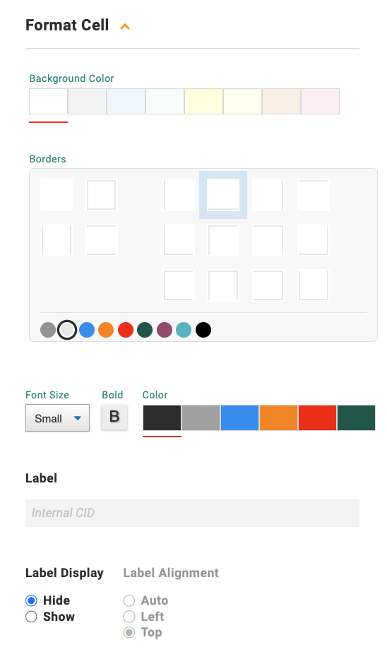 Screenshot of cell formatting options