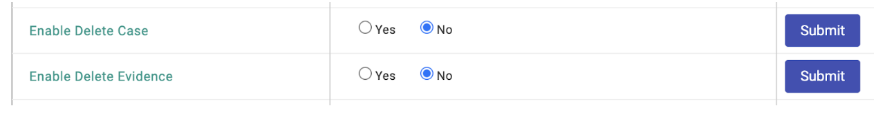 Delete Cases and Evidence Option